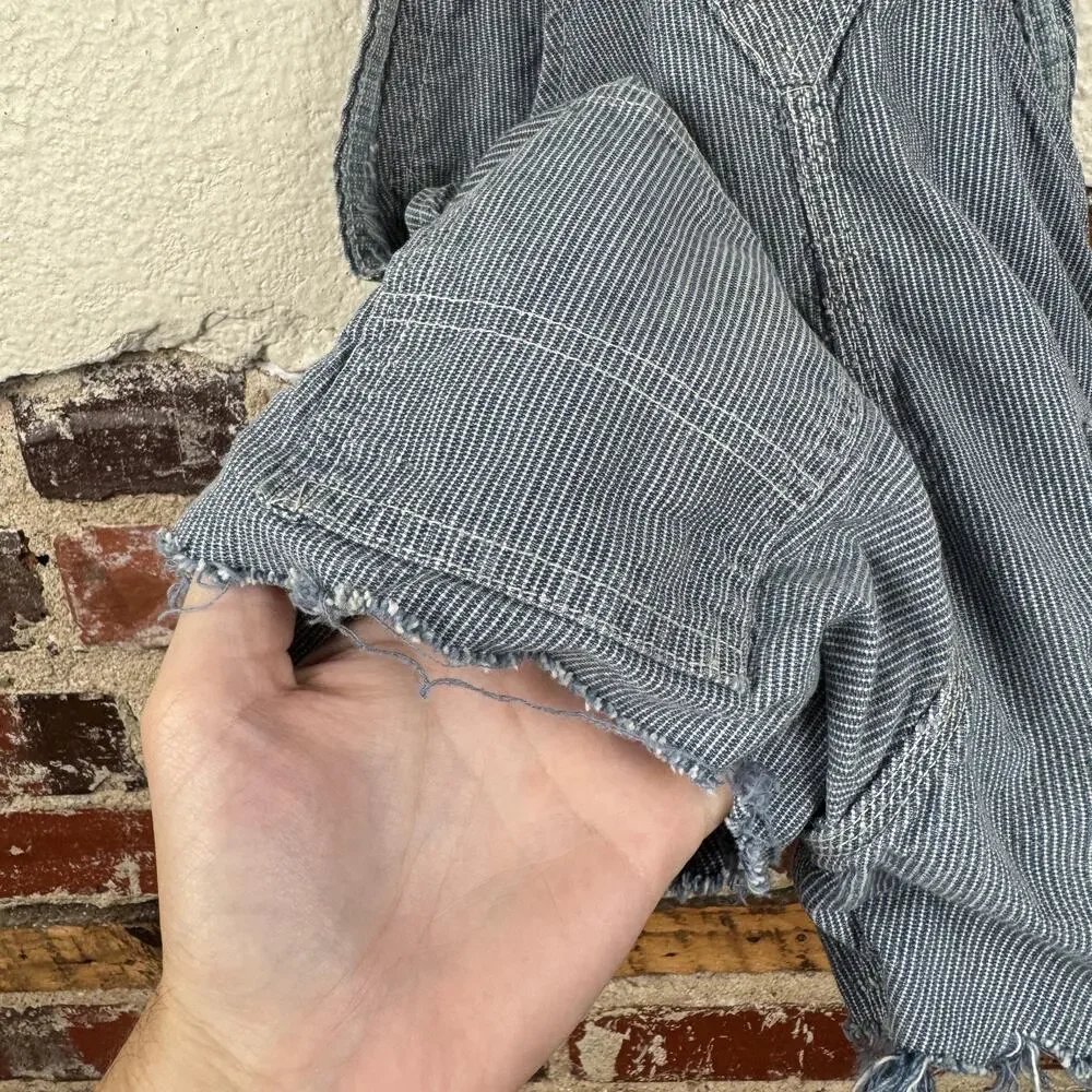 Vintage Liberty Overalls Shorts 12-18M Hickory Stripe Distressed USA 70s 80s